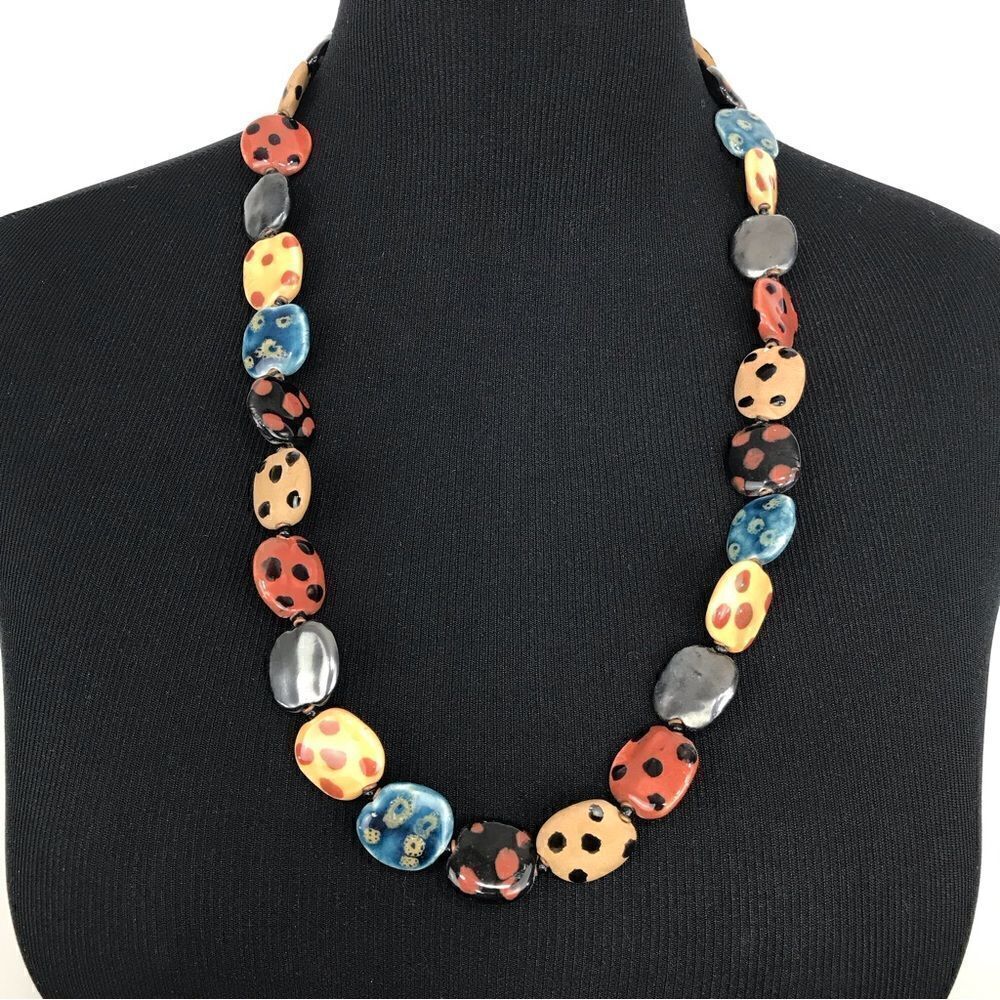 Multicolored Polka Dot Squared Bead Vintage 14” Necklace